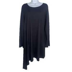 Bryn Walker Black Modal Nada Tunic Asymmetric Hem Long Sleeve Top Women Medium